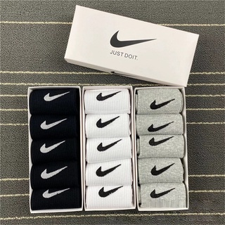 【COD】Nike 5 pares de calcetines Sports Casual Calcetines blanco negro gris (producto original)