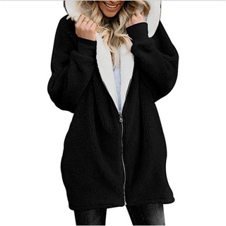 piel de cordero con capucha de la mitad de la longitud suéter de las mujeres otoño e invierno más abrigo de felpa