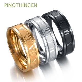 PINOTHINGEN Black/Silver/Gold Roman Numerals Ring Unisex Fashion Punk Rings Jewelry Multicolor Gifts Titanium Steel Vintage/Multicolor