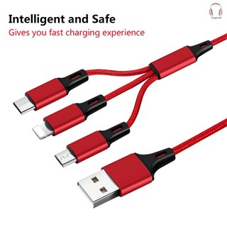 [disponible en inventario] Cable de datos Lightning Micro USB trenzado de Nylon de alta calidad tipo C 3 en 1 carga rápida y estable (1)