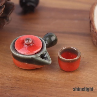 [Shinelight] 2 unids/Set casa de muñecas miniatura tetera taza de comedor vajilla de porcelana juego de té taza