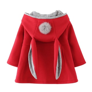 Petersburg invierno bebé niñas manga larga abrigo conejo oreja con capucha Casual pompón chaquetas (7)