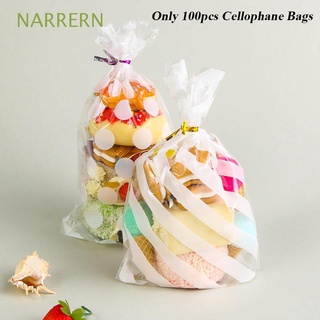 NARRERN 100PCS Wedding Dot Stripe Party Bake Wrapping Cellophane Bag New White Biscuits Candy Gift Cookie Package