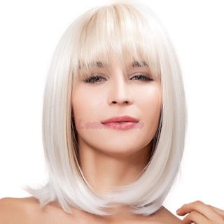 pelucas blancas ombre corto bob resistentes al calor sintética recta peluca con flequillos ajustable natural cosplay pelucas para las mujeres