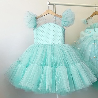 Polka-Dotted Wedding Party Dress for Girls Tutu Elegant Birthday Dresses Christmas Princess Gown (1)
