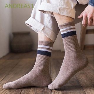 ANDREAS1 Breathable Men Socks Unique Sports Cotton Socks Mid-calf socks Stripe Pattern Fashion Design Couple Comfortable Street Trendy Simple Korean Style Hosiery/Multicolor