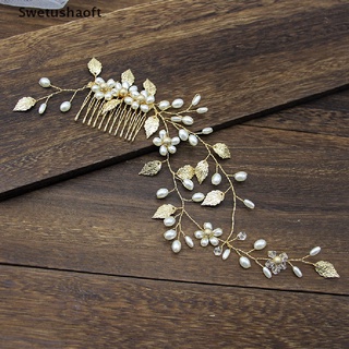 [SWE] Luxurious Gold Bride Leaf Pearl Hair Comb Headpiece Party Wedding Hair Jewelry FTO