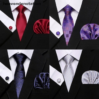 [heavendenotation] 3 piezas set nuevo hombre corbata bolsillo cuadrado y gemelos sólido hanky formal corbata