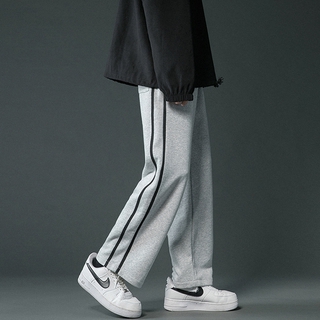 Pantalones de rayas de los hombres sueltos rectos de la moda pantalones deportivos estilo todo-partido casual pantalones (1)