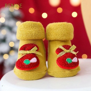REMKE 1-3 Years old Baby Socks Infant Non-Slip Sole Newborn Floor Socks Cute Cartoon Autumn Winter Cotton Thick Girls Christmas/Multicolor