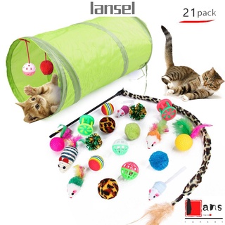 ❤LANSEL❤ 21pcs regalo adecuado gatito juego de juguetes de alta interactiva mascota suministros gato juguetes Kit plegable túnel cachorro palo varias bolas no tóxicos e insípidos ratón esponjoso (1)
