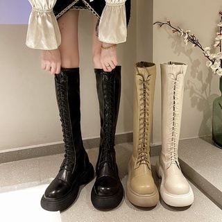 knight boots mujer s 2021 primavera y otoño nueva plataforma de plataforma blanca con cordones de alta parte superior martin botas pero botas de longitud de rodilla
