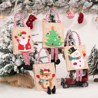 alosa portátil tote bag lino navidad decoración caramelo bolsa con asa fiesta alce adorno muñeco de nieve de dibujos animados bolsa de regalo/multicolor