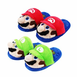 26cm Super Mario Bros pantuflas Luigi invierno cálidas zapatos De felpa Interior Para Adolescentes y Adultos