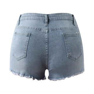 Pantalones cortos de mezclilla de color sólido para mujer/shorts rasgados