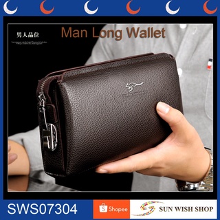 SUNWISH SWS07305 coreano hombre largo bolso de cartera con cerradura de cuero bolsa titular de la tarjeta bolsa