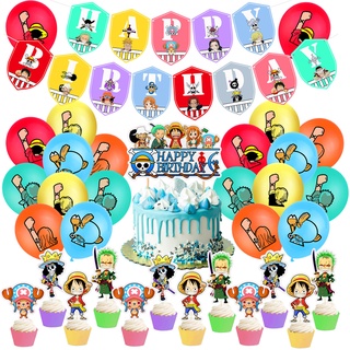 One Piece Anime Tema Fiesta De Cumpleaños Suministros , Feliz Bandera , Decoración De Tartas , Cupcakes , Globos De Látex