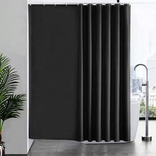 Cortinas de ducha negro sólido resistente al moho impermeable engrosado PEVA baño cortina de ducha (con anillos de gancho)