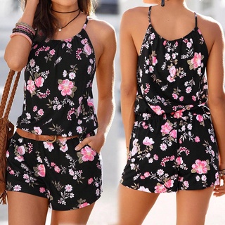 [EXQUIS]Womens Holiday Mini Playsuit Ladies Printed Summer Shorts Jumpsuit