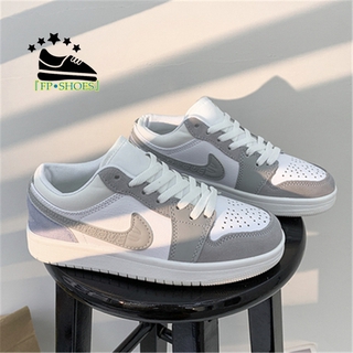 『FP•Shoes』 Nuevo recomendado hombres y mujeres blanco y gris correr deportes y parejas de ocio Nike Air Jordan 1 Aj1 baja parte superior zapatos de baloncesto