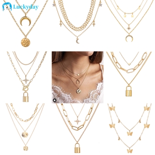 Moda Retro perla estilo Metal cerradura collar multicapa colgante cadena de oro gargantilla mujeres accesorios de joyería