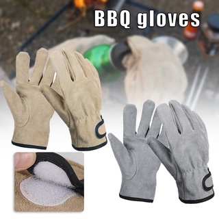 BBQ Gloves Heat Resistant Grill Gloves Cow Leather Design Non-Slip Gloves for Camping One Size
