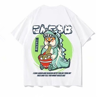 S-8xl Harajuku estilo lindo de dibujos animados impreso camiseta de manga corta para hombres y mujeres parejas ins marea marca oversize cuello redondo suelto salvaje mangas de cinco puntos (5)