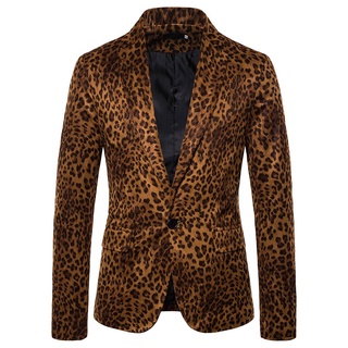 feiyan Charm Men's Casual Fit Slim Suit One Button Business Coat Jacket Leopard