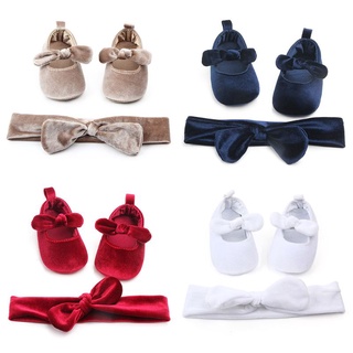 la 2 unids/set bebé recién nacido bebé algodón antideslizante niño moño zapatos de suela suave con diadema decoración de niñas regalo