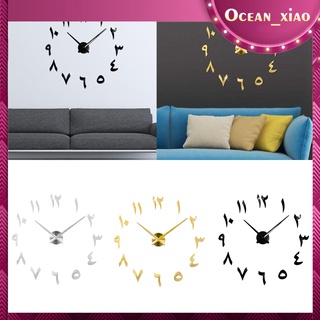 [ocean_xiao] Pegatinas de reloj de pared, DIY sin marco moderno 3D silencio números ajustables acrílico espejo reloj de pared para oficina en casa