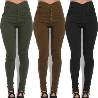 Mujer cintura alta elástico lápiz pantalones Retro moda Slim pantalones pantalones (1)