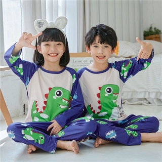 dormir ropa de estilo japonés de manga larga pijama de dibujos animados dinosaurio impresión o-cuello loungewear transpirable unisex para niños y niñas poliéster desgaste del sueño (1)
