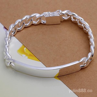 🔥Stock listo🔥Nueva joyería de moda de plata de ley 925 10 mm de cadena lateral plana pulsera para Unisex hombre mujeres regalo (1)