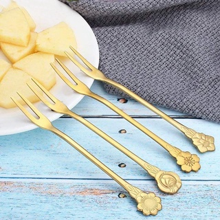 tenedores de frutas de acero inoxidable para postres, tenedores para tartas (oro) (5)