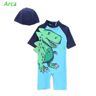 arca anti-uv traje de baño con dinosaurio impreso verde natación gorra de manga corta de secado rápido niños bebé niños mono jersey de buceo
