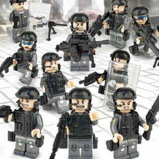 10 piezas SWAT policía militar Mini figuras arma ejército SS soldado ajuste Lego juguetes (9)
