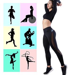 Leggings de malla para mujer con parche de cuero sintético para ejercicio fitness/gimnasio (4)