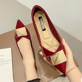 Puntiagudo solo zapatos de mujer rojo zapatos de boda poco profundos de la boca plana zapatos de moda salvaje zapatos planos