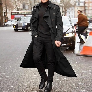 PUIMENTIUA-gabardina larga ajustada para hombre, abrigo cortavientos con solapa de doble botonadura, abrigo largo de diseño a la moda para Otoño e Invierno (1)