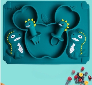 los niños de dibujos animados de silicona plato de comedor de bebé de una sola pieza sub cuadrícula plato de comedor auxiliar de alimentos tazón productos de bebé