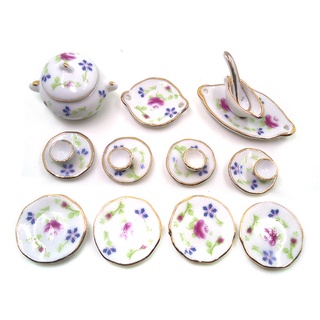 [kaou] 18 unids/set 1/12 casa de muñecas miniatura cerámica taza de té modelo de olla de cocina vajilla (2)