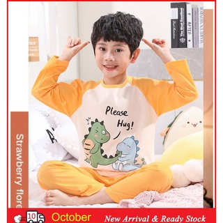 Pijama niño Baju Tidur pijamas estilo de manga larga camisón de dibujos animados impreso O-cuello desgaste de sueño transpirable niño algodón Loungewear