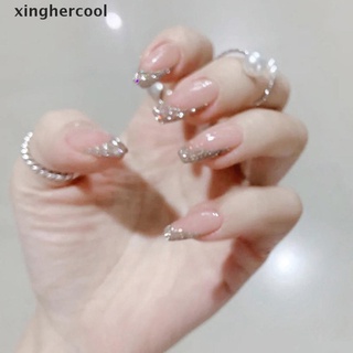 [xinghercool] 24pcs brillante francés dedo falso uñas cubierta completa arte uñas postizas pegamento caliente (1)