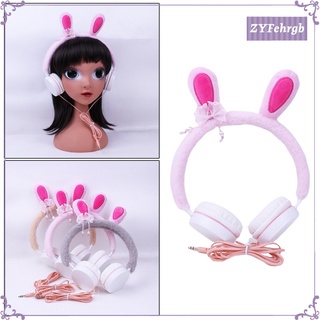 Cute Girls 3.5mm Wired headphones Rabbit Ear Over Ear Headset Volume Control