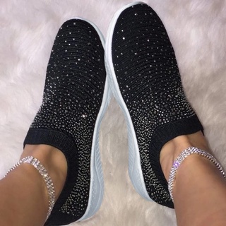mujer señoras tobillo mocasines planos cristal moda bling zapatillas casual zapatos