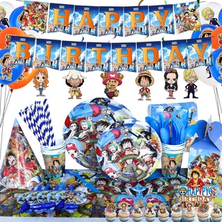 Una pieza tema Luffy desechable vajilla decoración conjunto bandera torta Topper plato paja bebé fiesta de cumpleaños necesidades