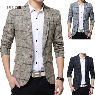 freshone hombres moda slim fit traje blazer abrigo chaqueta outwear top cuadrícula patrón (1)