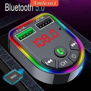 [Amleso1] cargador de coche inalámbrico Bluetooth FM transmisor de carga rápida soporte tarjeta TF (1)