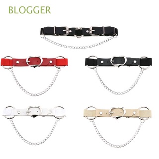 BLOGGER Personality Leg Belt Punk Body Jewelry Metal Buckles Suspenders Heart Chain Goth Style Elastic Garter Straps PU Leather Women Suspenders/Multicolor