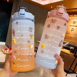 Botella De Paja De 2 L Con Gran Capacidad De Agua Degradado De Color Mate De Plástico Resistente A Caídas (8)
